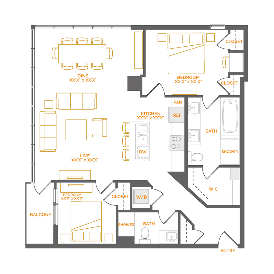 Rendering of the Dorado Alternate floor plan with 2 bedroom[s] and 2 bathroom[s] at Coda Cherry Creek